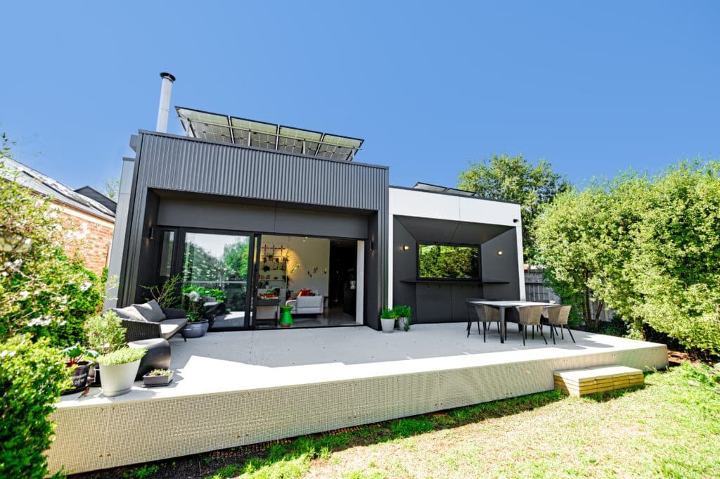 modern elevated backyard deck