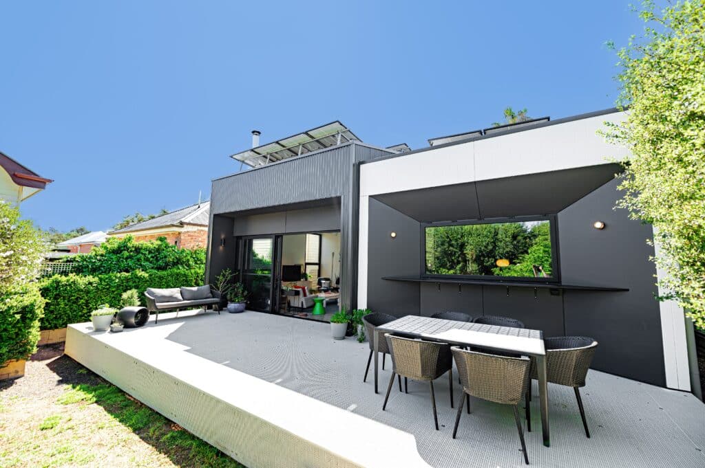 modern elevated backyard deck